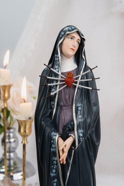Special Edition Our Lady of Seven Sorrows Statue - Navy Blue Virgin Mary Figurine, Catholic Religious Decor, Meaningful Catholic Gift