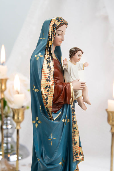 Hand-Painted Madonna and Child Statue 11.8" - Virgin Mary Holding Child Jesus Statue, Virgin Mary with Baby Jesus, Catholic Gifts for Women