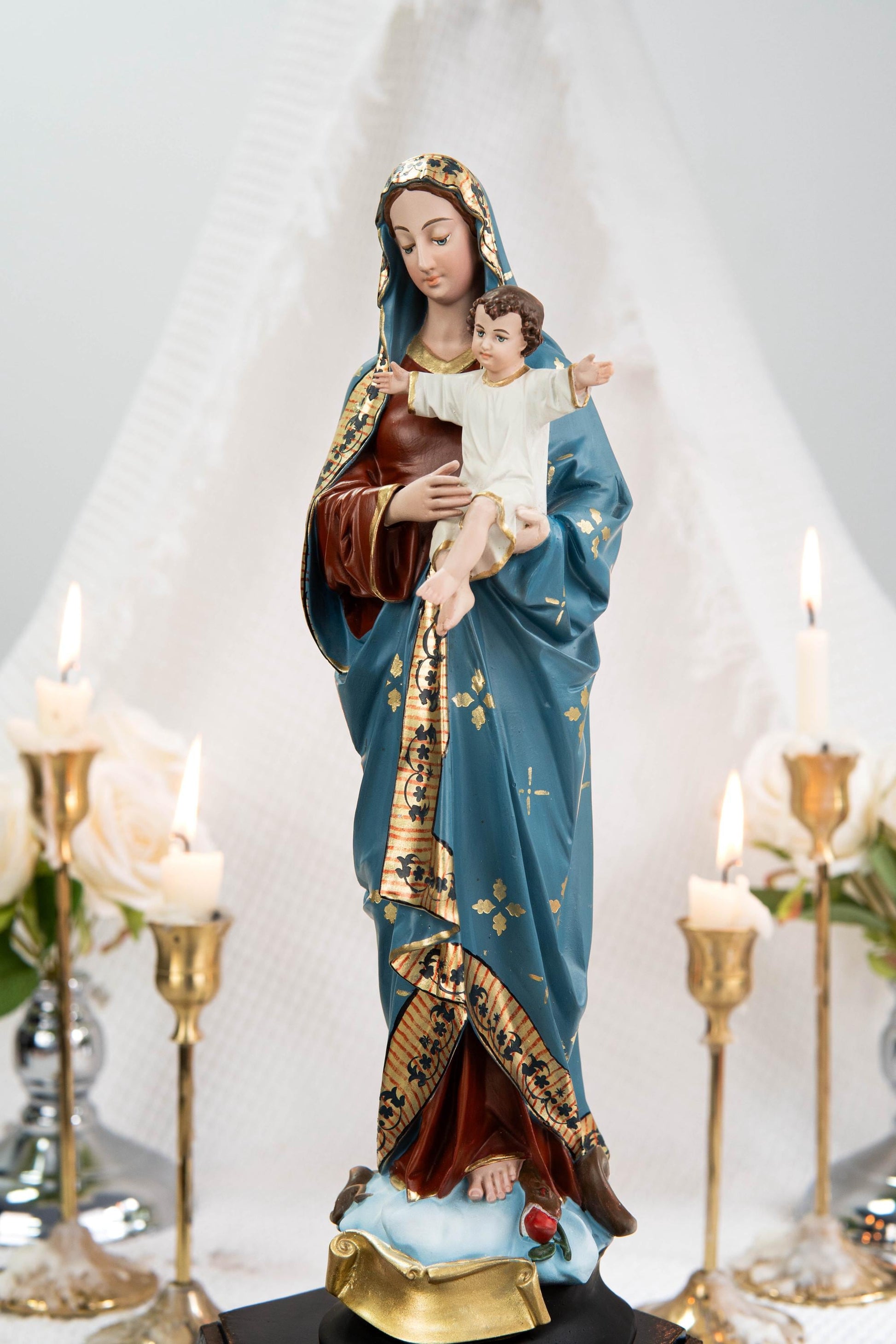 Hand-Painted Madonna and Child Statue 11.8" - Virgin Mary Holding Child Jesus Statue, Virgin Mary with Baby Jesus, Catholic Gifts for Women
