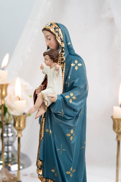 Hand-Painted Madonna and Child Statue 11.8" - Virgin Mary Holding Child Jesus Statue, Virgin Mary with Baby Jesus, Catholic Gifts for Women