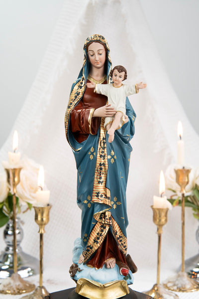 Hand-Painted Madonna and Child Statue 11.8" - Virgin Mary Holding Child Jesus Statue, Virgin Mary with Baby Jesus, Catholic Gifts for Women