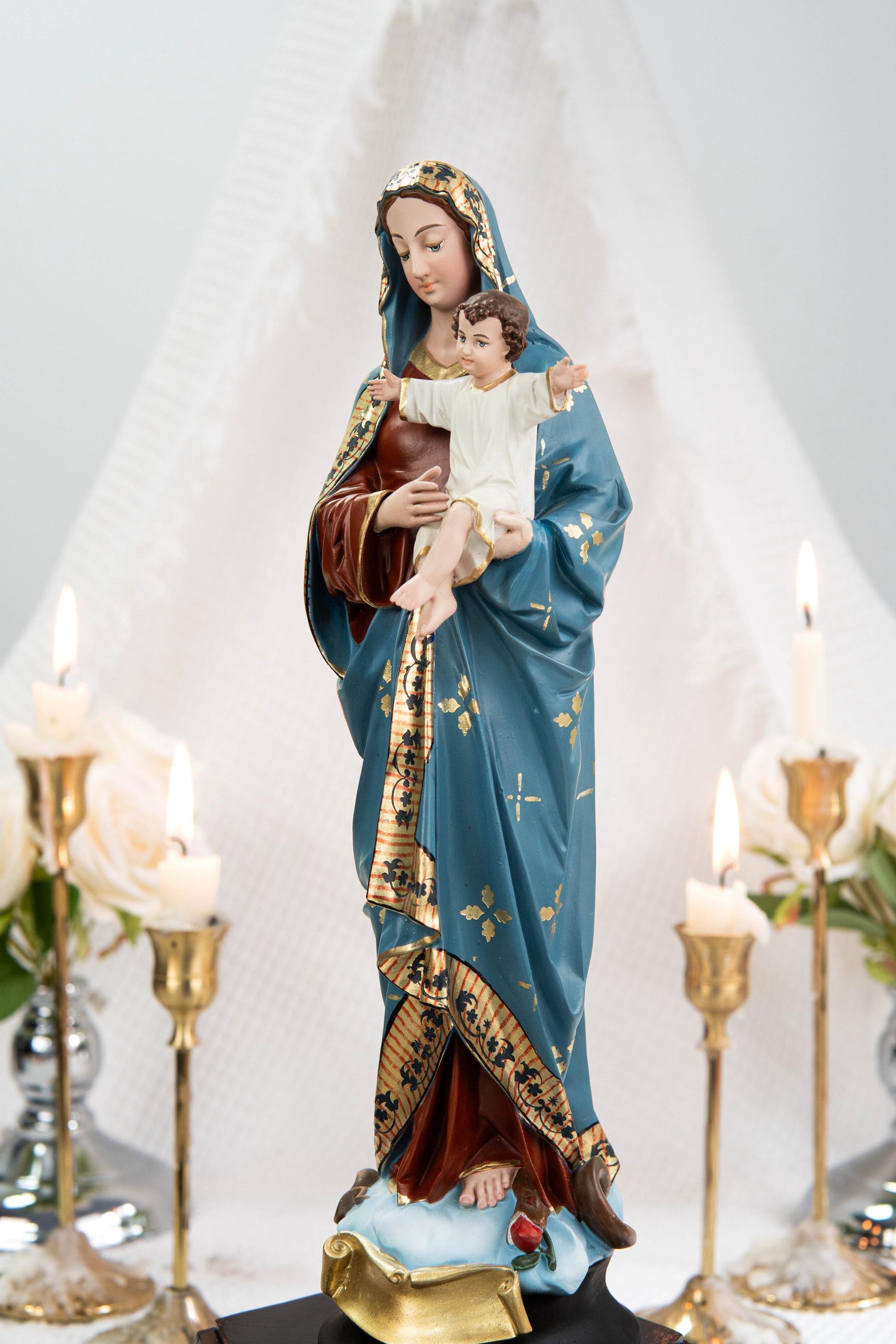 Hand-Painted Madonna and Child Statue 11.8" - Virgin Mary Holding Child Jesus Statue, Virgin Mary with Baby Jesus, Catholic Gifts for Women