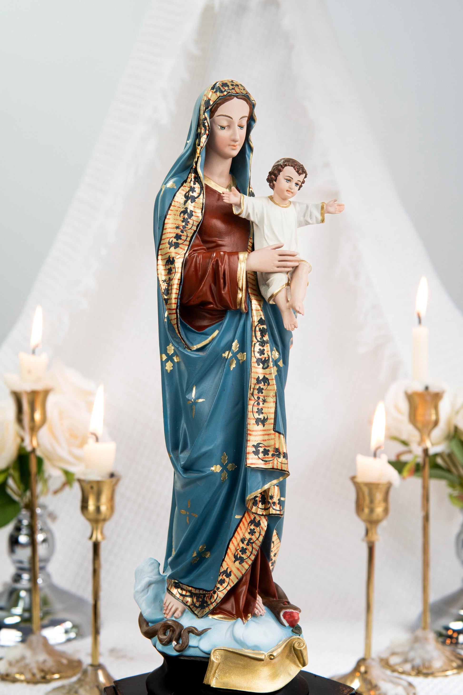 Hand-Painted Madonna and Child Statue 11.8" - Virgin Mary Holding Child Jesus Statue, Virgin Mary with Baby Jesus, Catholic Gifts for Women