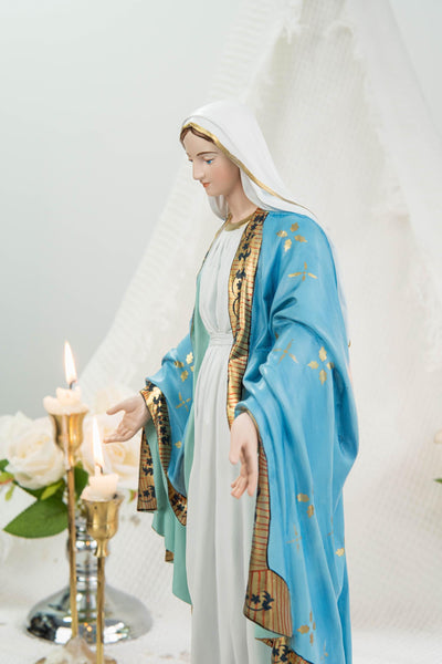 Hand-Painted Our Lady of Grace Statue 15.8" – Elegant Blue White Catholic Figurine, Mother Mary Decor, Catholic Gift's Mom,Home Altar Statue