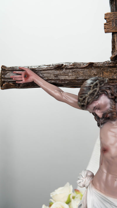 Jesus Crucifix Statue 25.6" – Hand-Painted Catholic Cross, Jesus on the Cross, Religious Decor for Home Altar, Religious Gift for Women