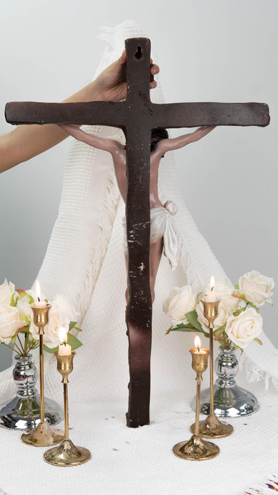 Holy Family Prayer Statue Set -Jesus Crucifix, Saint Joseph, Virgin Mary, Catholic Home Altar Decor Gift, Christian Prayer Room Decor