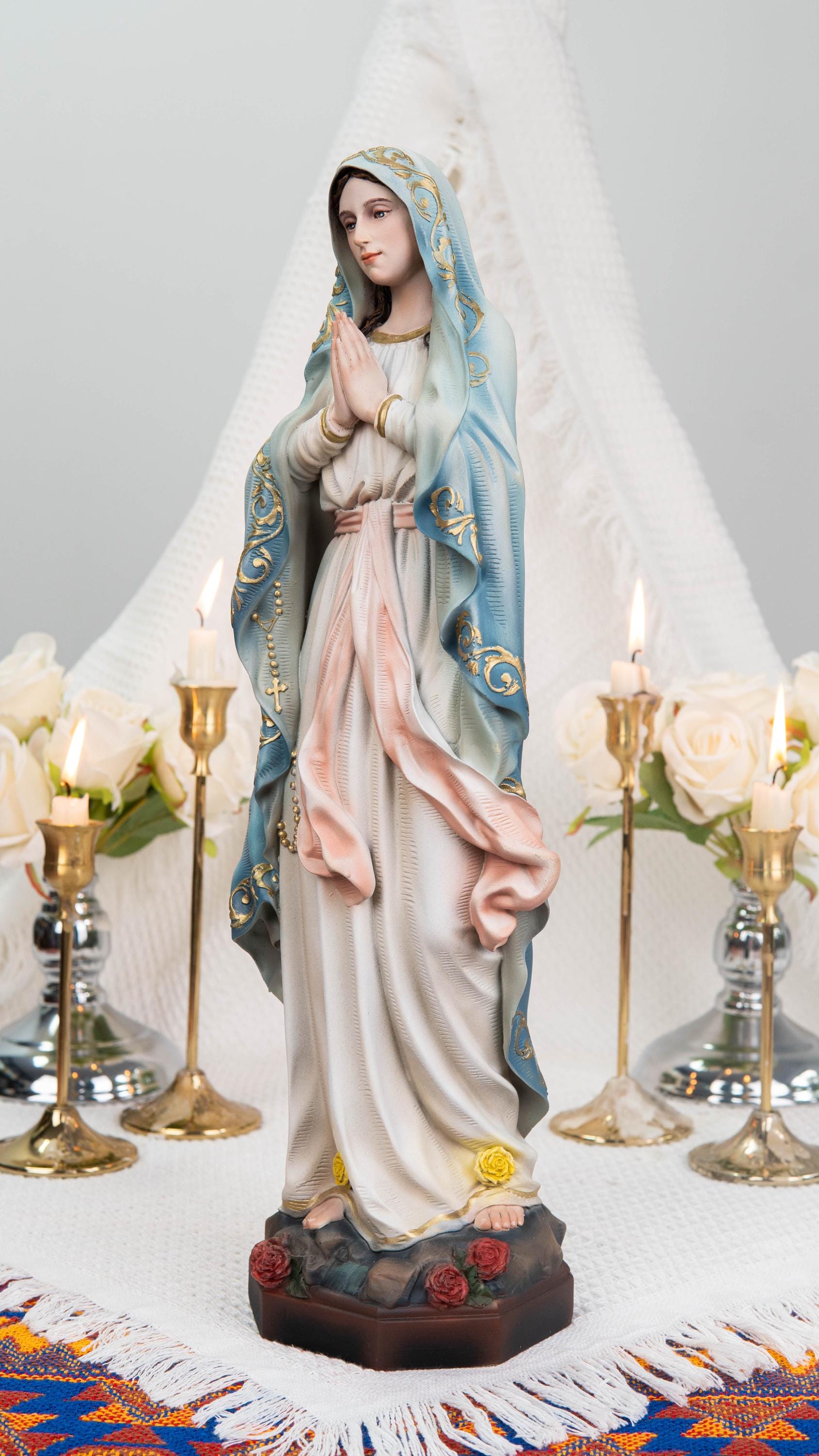 Holy Family Prayer Statue Set -Jesus Crucifix, Saint Joseph, Virgin Mary, Catholic Home Altar Decor Gift, Christian Prayer Room Decor