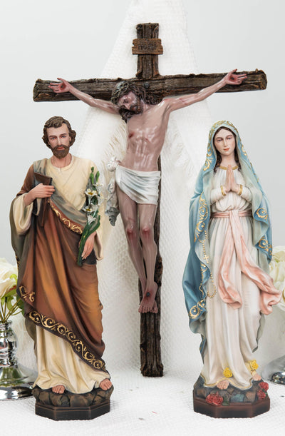 Holy Family Prayer Statue Set -Jesus Crucifix, Saint Joseph, Virgin Mary, Catholic Home Altar Decor Gift, Christian Prayer Room Decor