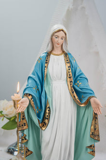 Hand-Painted Our Lady of Grace Statue 15.8" – Elegant Blue White Catholic Figurine, Mother Mary Decor, Catholic Gift's Mom,Home Altar Statue