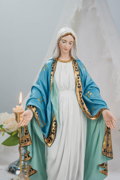 Hand-Painted Our Lady of Grace Statue 15.8" – Elegant Blue White Catholic Figurine, Mother Mary Decor, Catholic Gift's Mom,Home Altar Statue