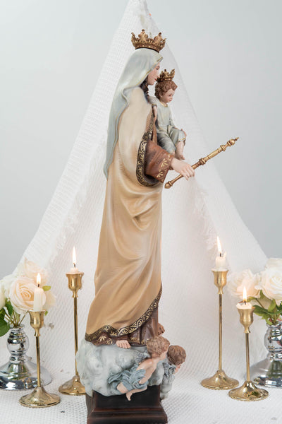 Hand-Painted Our Lady of Mount Carmel Statue with Child Jesus 23.6" –Crowned Virgin Mary Catholic Figurine, Catholic Gift & Home Altar Decor