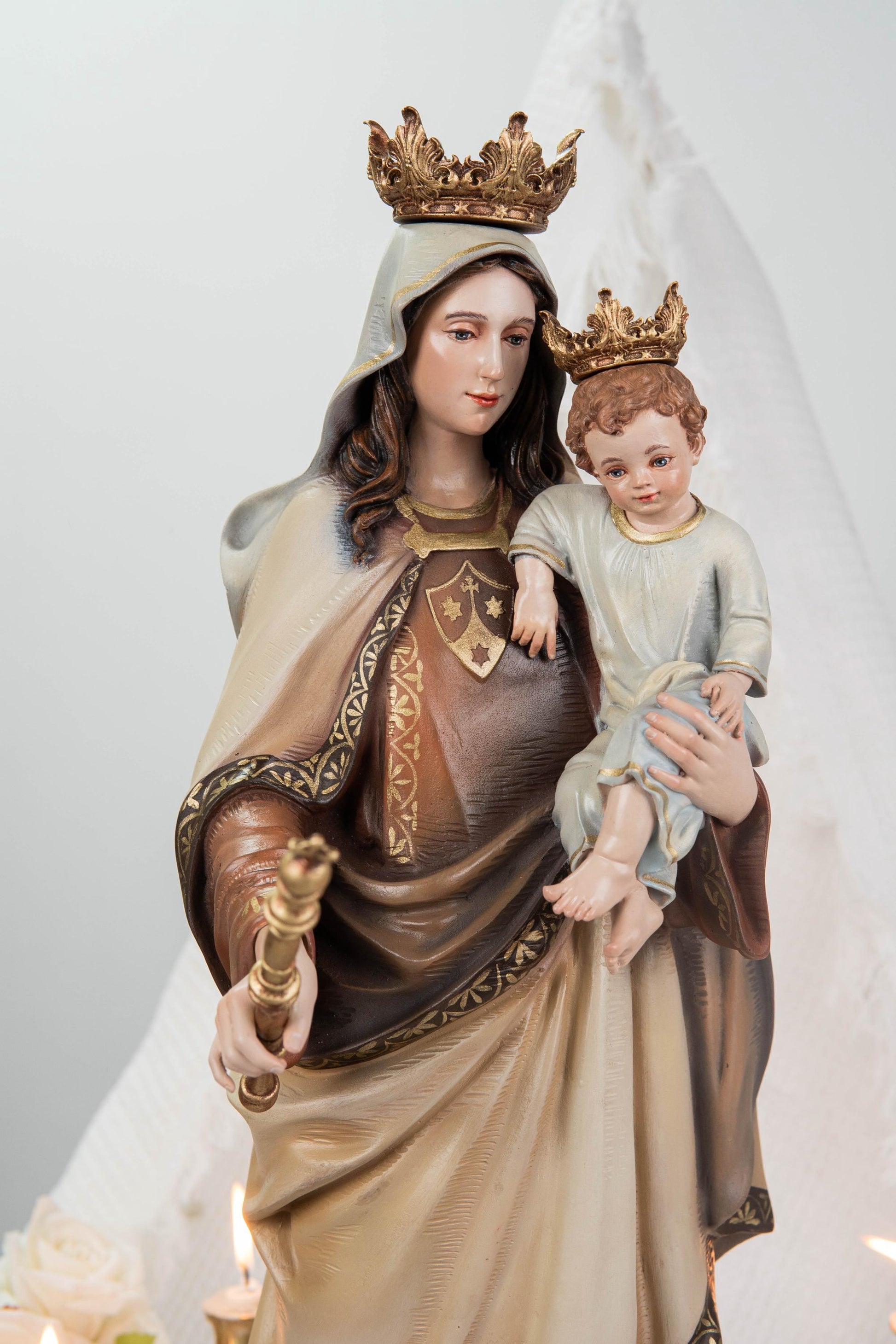Hand-Painted Our Lady of Mount Carmel Statue with Child Jesus 23.6" –Crowned Virgin Mary Catholic Figurine, Catholic Gift & Home Altar Decor