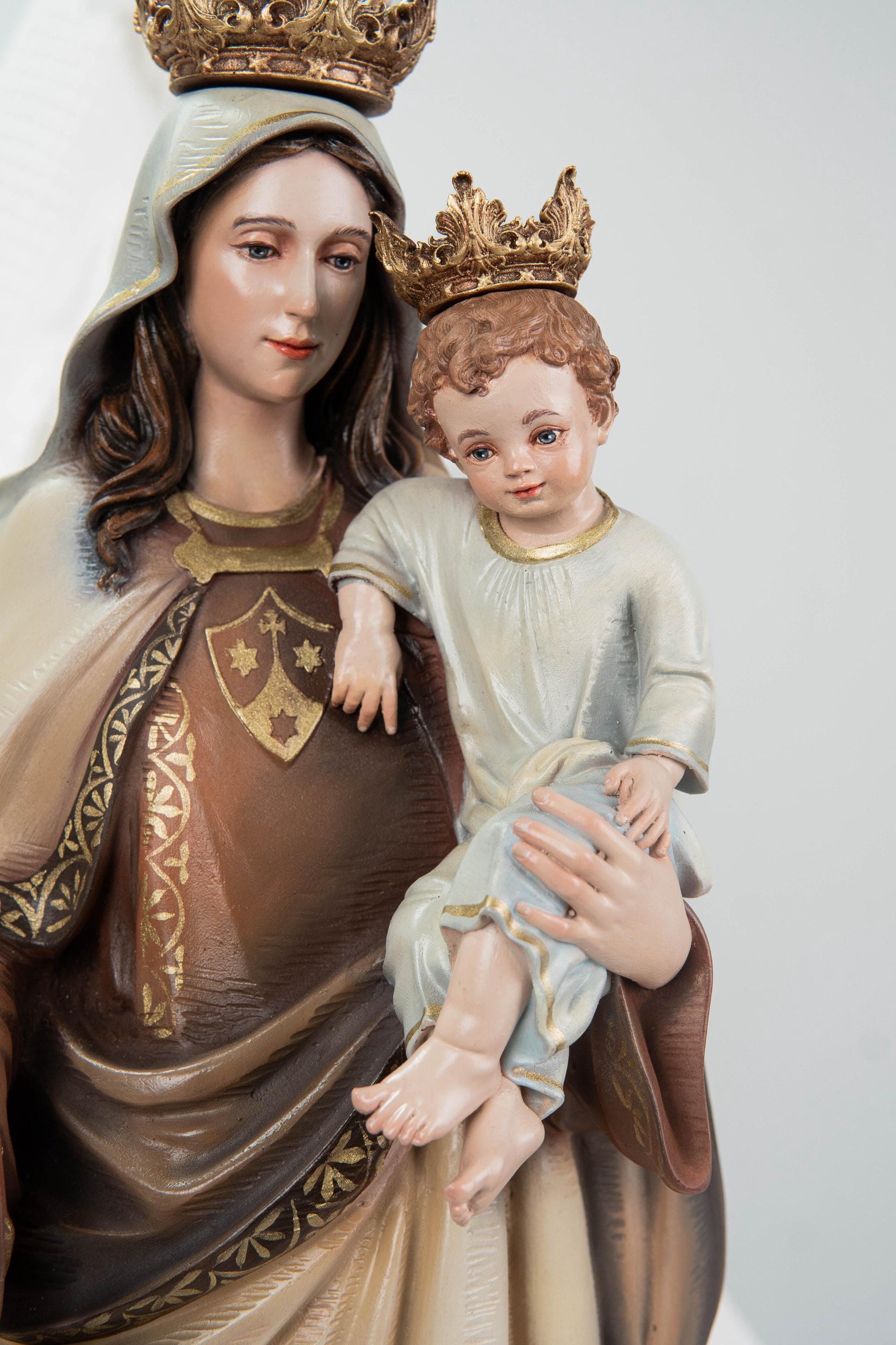 Hand-Painted Our Lady of Mount Carmel Statue with Child Jesus 23.6" –Crowned Virgin Mary Catholic Figurine, Catholic Gift & Home Altar Decor