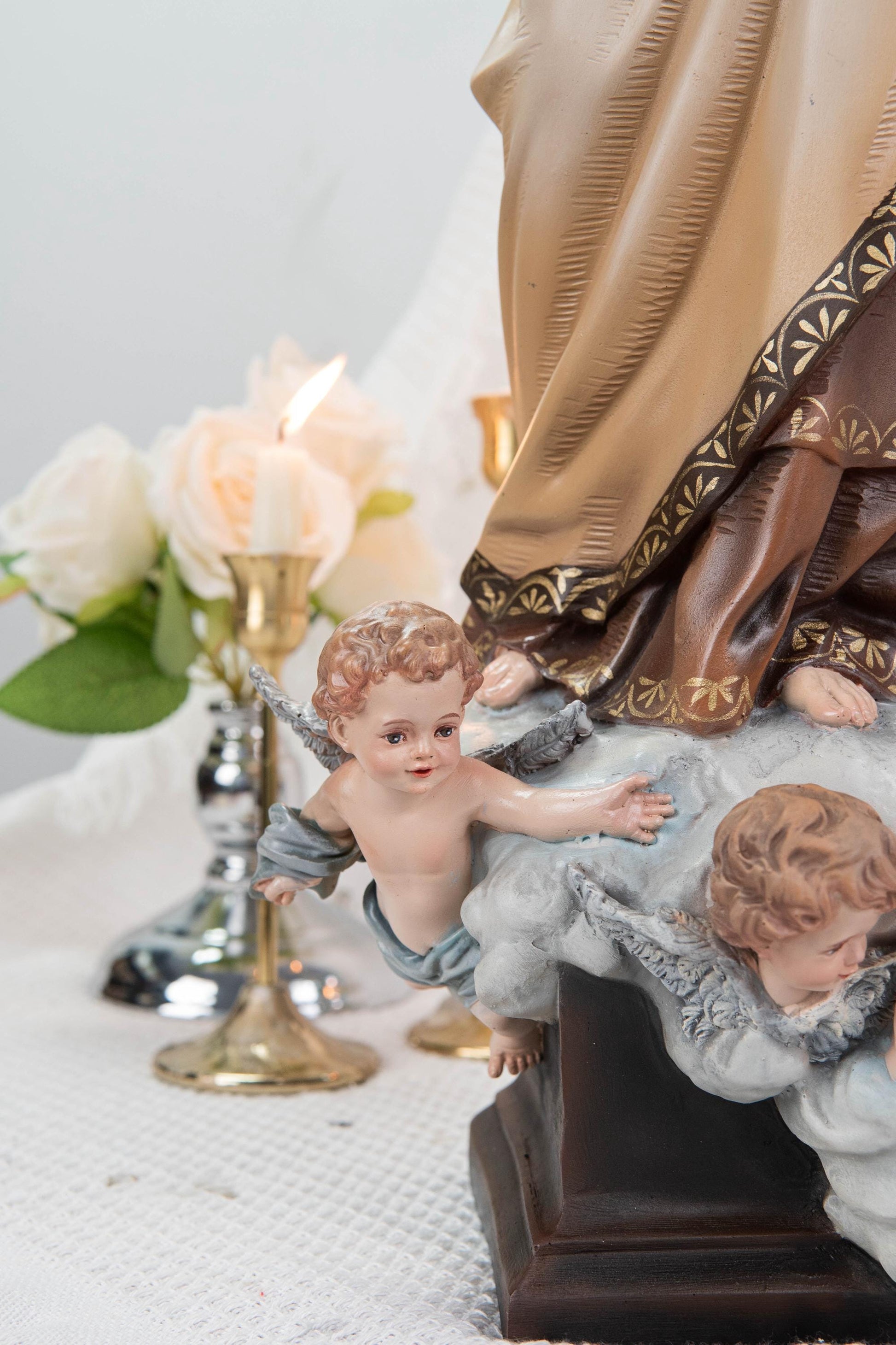 Hand-Painted Our Lady of Mount Carmel Statue with Child Jesus 23.6" –Crowned Virgin Mary Catholic Figurine, Catholic Gift & Home Altar Decor