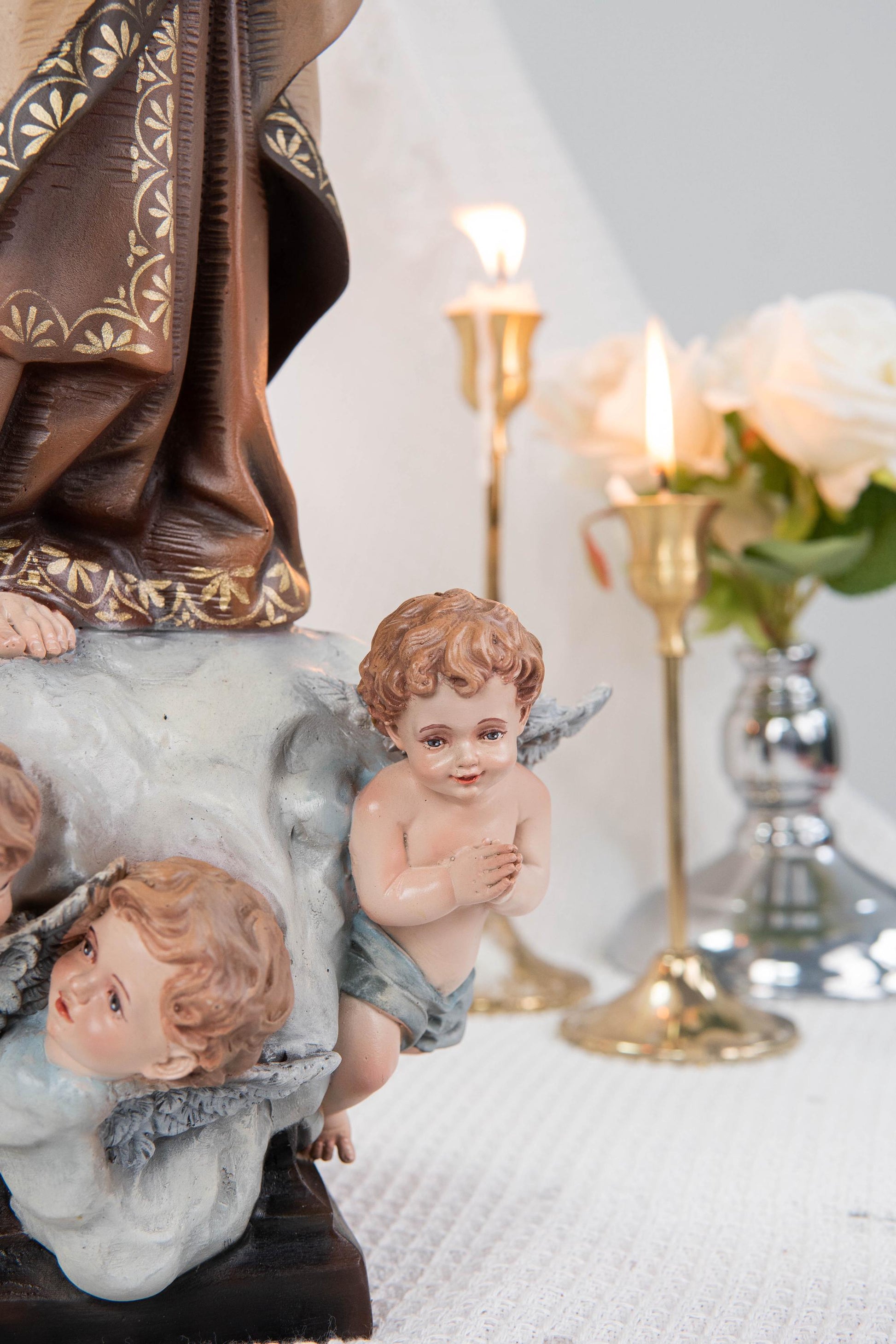 Hand-Painted Our Lady of Mount Carmel Statue with Child Jesus 23.6" –Crowned Virgin Mary Catholic Figurine, Catholic Gift & Home Altar Decor