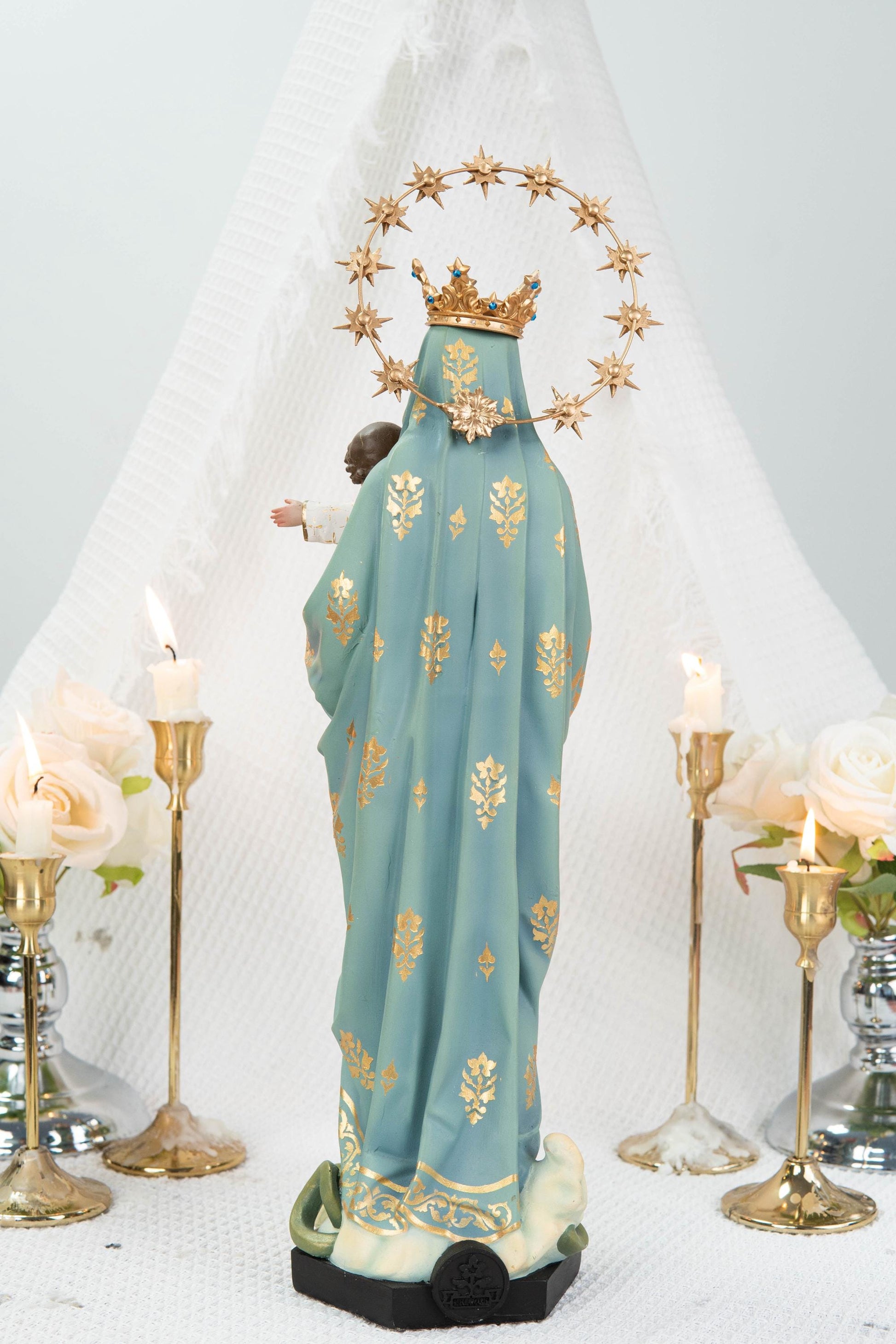 Hand-Painted Virgin Mary with Child Jesus Statue 15.8"–Madonna and Child Figurine, Catholic Home Decor, Catholic Gifts for Women,Mary Statue