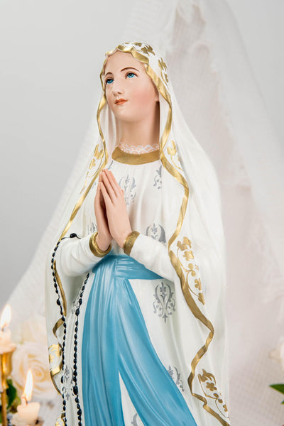 Hand-Painted Our Lady of Lourdes Statue 19.7" – Virgin Mary Statue, Catholic Statue, Marian Devotional Gift, Catholic Home Altar Decor