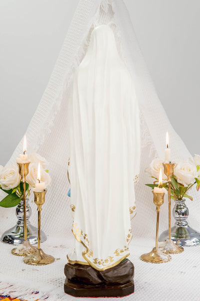 Hand-Painted Our Lady of Lourdes Statue 19.7" – Virgin Mary Statue, Catholic Statue, Marian Devotional Gift, Catholic Home Altar Decor