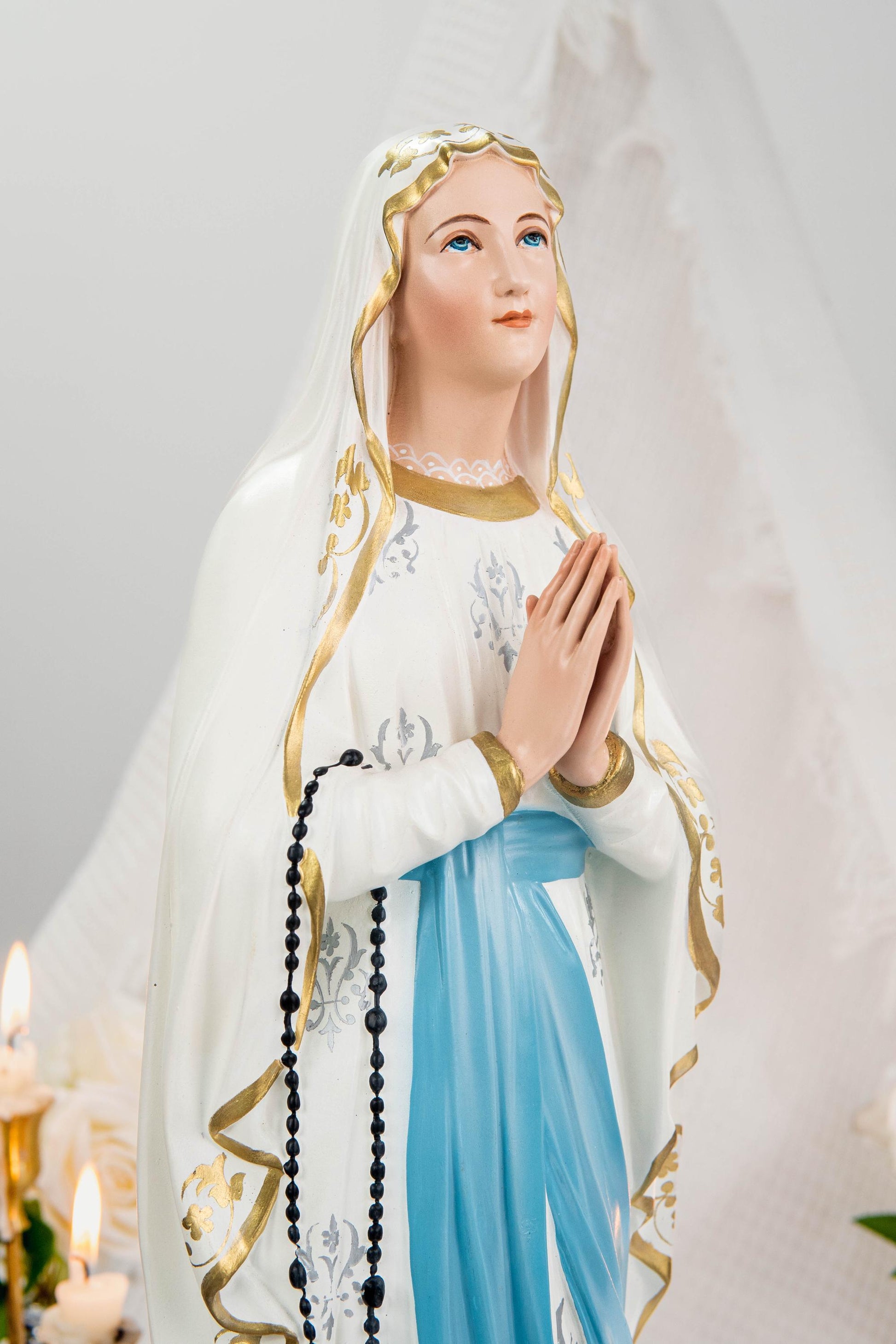 Hand-Painted Our Lady of Lourdes Statue 19.7" – Virgin Mary Statue, Catholic Statue, Marian Devotional Gift, Catholic Home Altar Decor