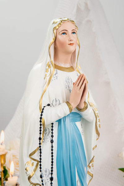 Hand-Painted Our Lady of Lourdes Statue 19.7" – Virgin Mary Statue, Catholic Statue, Marian Devotional Gift, Catholic Home Altar Decor