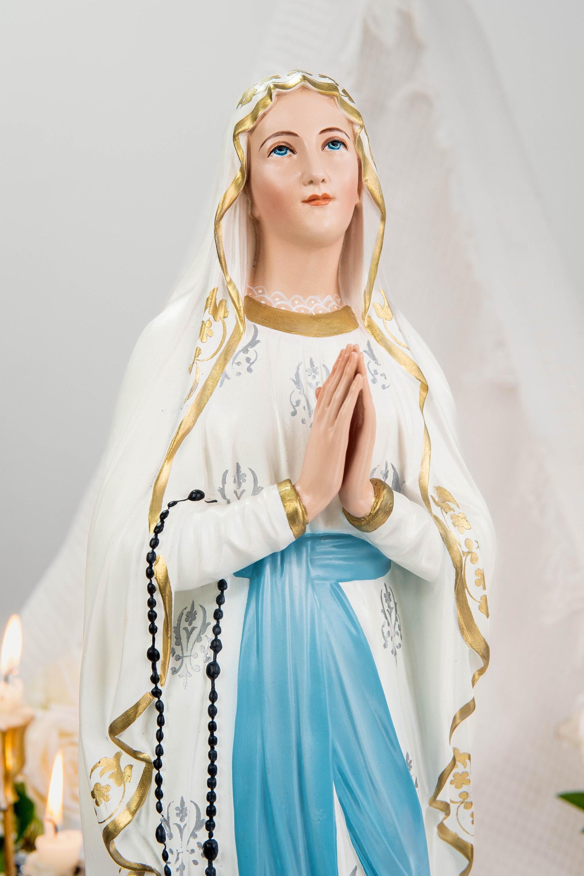 Hand-Painted Our Lady of Lourdes Statue 19.7" – Virgin Mary Statue, Catholic Statue, Marian Devotional Gift, Catholic Home Altar Decor