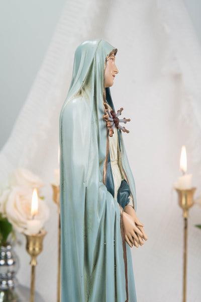 Premium Hand Painted Our Lady of Sorrows Statue with Light Blue Cloak – Catholic Statue for Home Altar, Mater Dolorosa Virgin Mary Figurine