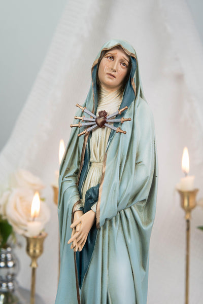 Premium Hand-Painted Catholic Statue Set: Mater Dolorosa with Seven Swords & Saint John Statue, Catholic Gifts Home Altar Decor