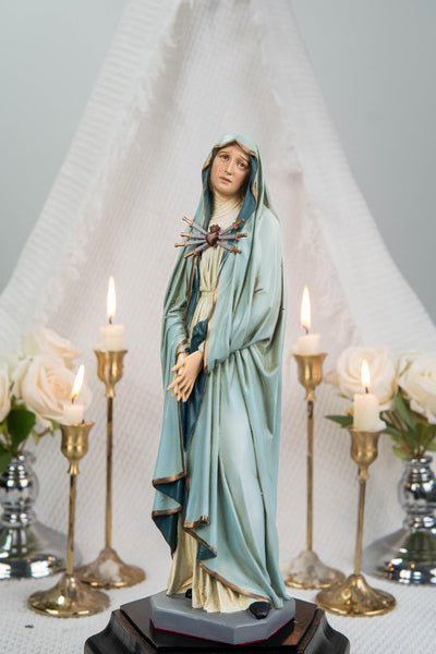 Premium Hand-Painted Catholic Statue Set: Mater Dolorosa with Seven Swords & Saint John Statue, Catholic Gifts Home Altar Decor