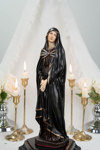 Catholic Statue Set Premium Hand-Painted: St John Apostle & Mater Dolorosa with Seven Swords, Catholic Statue Pair, Home Altar Decor