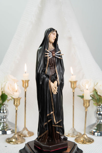 Catholic Statue Set Premium Hand-Painted: St John Apostle & Mater Dolorosa with Seven Swords, Catholic Statue Pair, Home Altar Decor