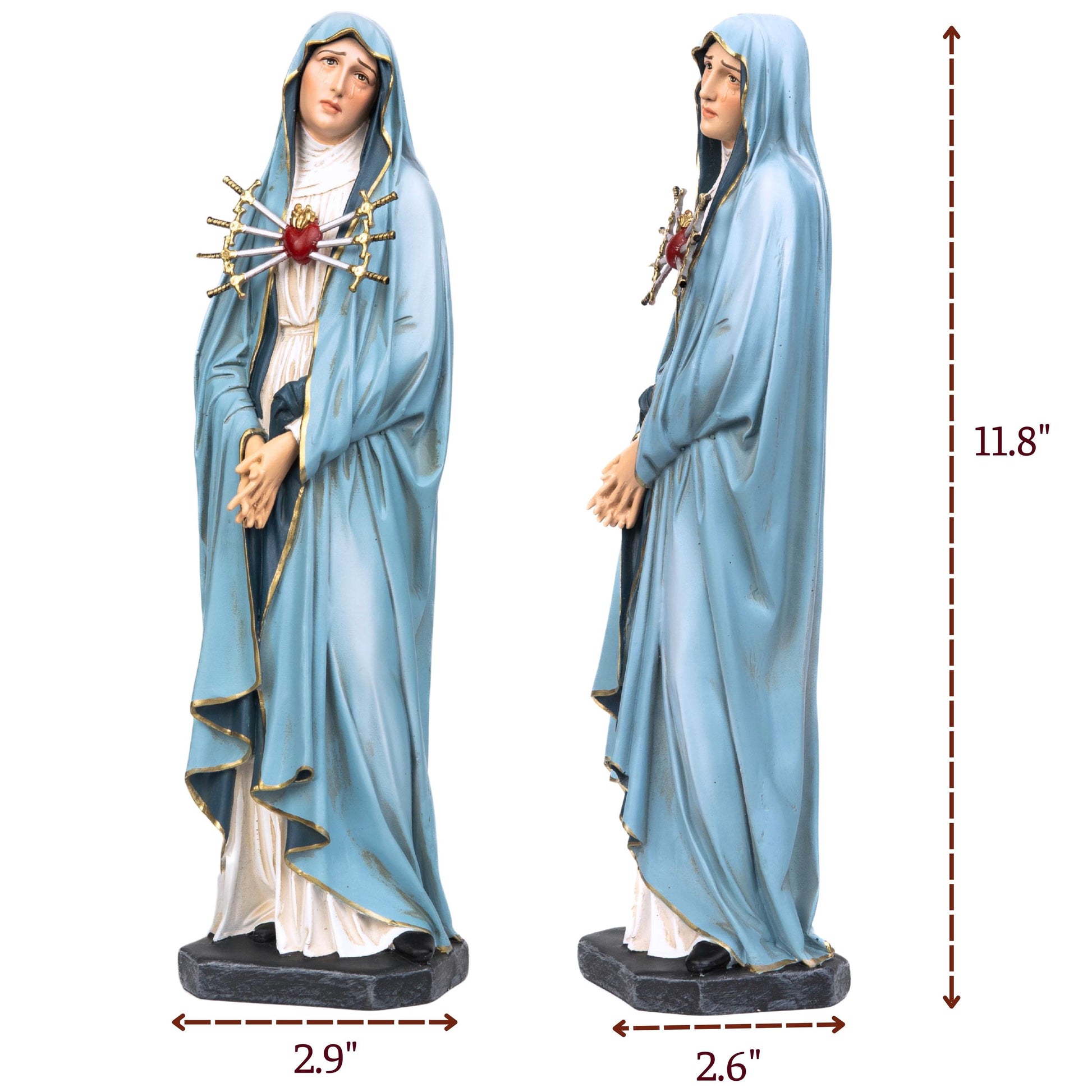 Personalized Engraving - Hand-Painted Our Lady of Sorrows Statue - Virgin Mary Statue, Beautiful Catholic Decor, Catholic Gifts, Gifts for Catholic Women.
