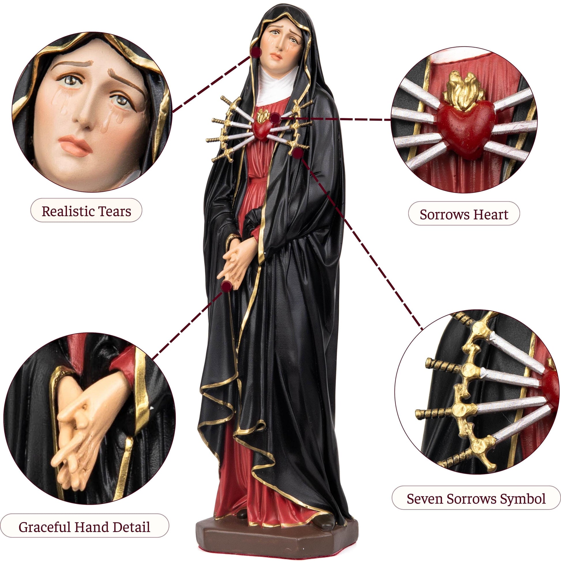 Personalized Engraving - Our Lady of Sorrows Statue – Black Cloak, Virgin Mary Statue, Beautiful Catholic Decor, Catholic Gifts, Meaningful Gifts for Catholic Women