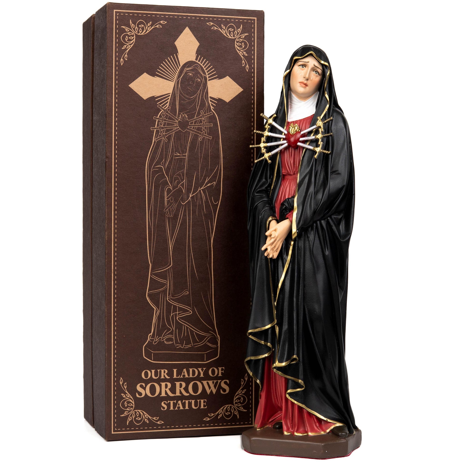Personalized Engraving - Our Lady of Sorrows Statue – Black Cloak, Virgin Mary Statue, Beautiful Catholic Decor, Catholic Gifts, Meaningful Gifts for Catholic Women