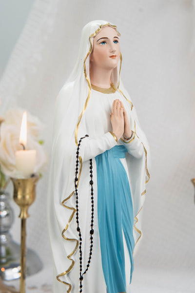 Our Lady of Lourdes Statue 11.8" - Virgin Mary Figurine with Rosary, Catholic Prayer Statue, Catholic Gift for Women, Home Decor