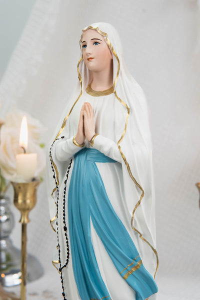 Our Lady of Lourdes Statue 11.8" - Virgin Mary Figurine with Rosary, Catholic Prayer Statue, Catholic Gift for Women, Home Decor