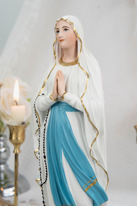 Our Lady of Lourdes Statue 11.8" - Virgin Mary Figurine with Rosary, Catholic Prayer Statue, Catholic Gift for Women, Home Decor