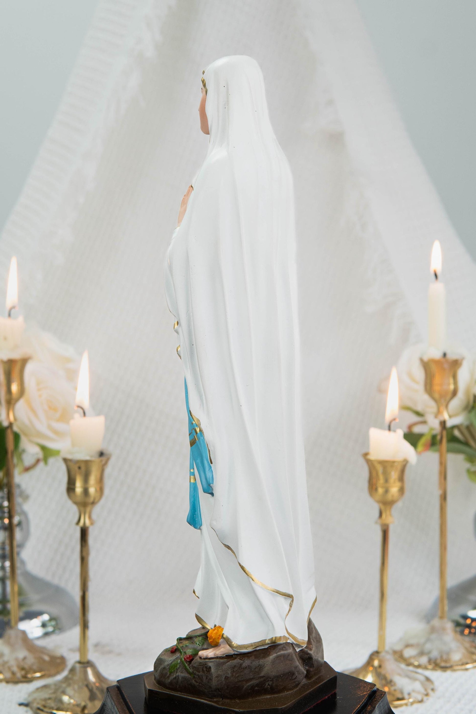 Our Lady of Lourdes Statue 11.8" - Virgin Mary Figurine with Rosary, Catholic Prayer Statue, Catholic Gift for Women, Home Decor
