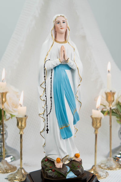Our Lady of Lourdes Statue 11.8" - Virgin Mary Figurine with Rosary, Catholic Prayer Statue, Catholic Gift for Women, Home Decor