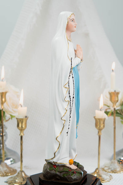 Our Lady of Lourdes Statue 11.8" - Virgin Mary Figurine with Rosary, Catholic Prayer Statue, Catholic Gift for Women, Home Decor