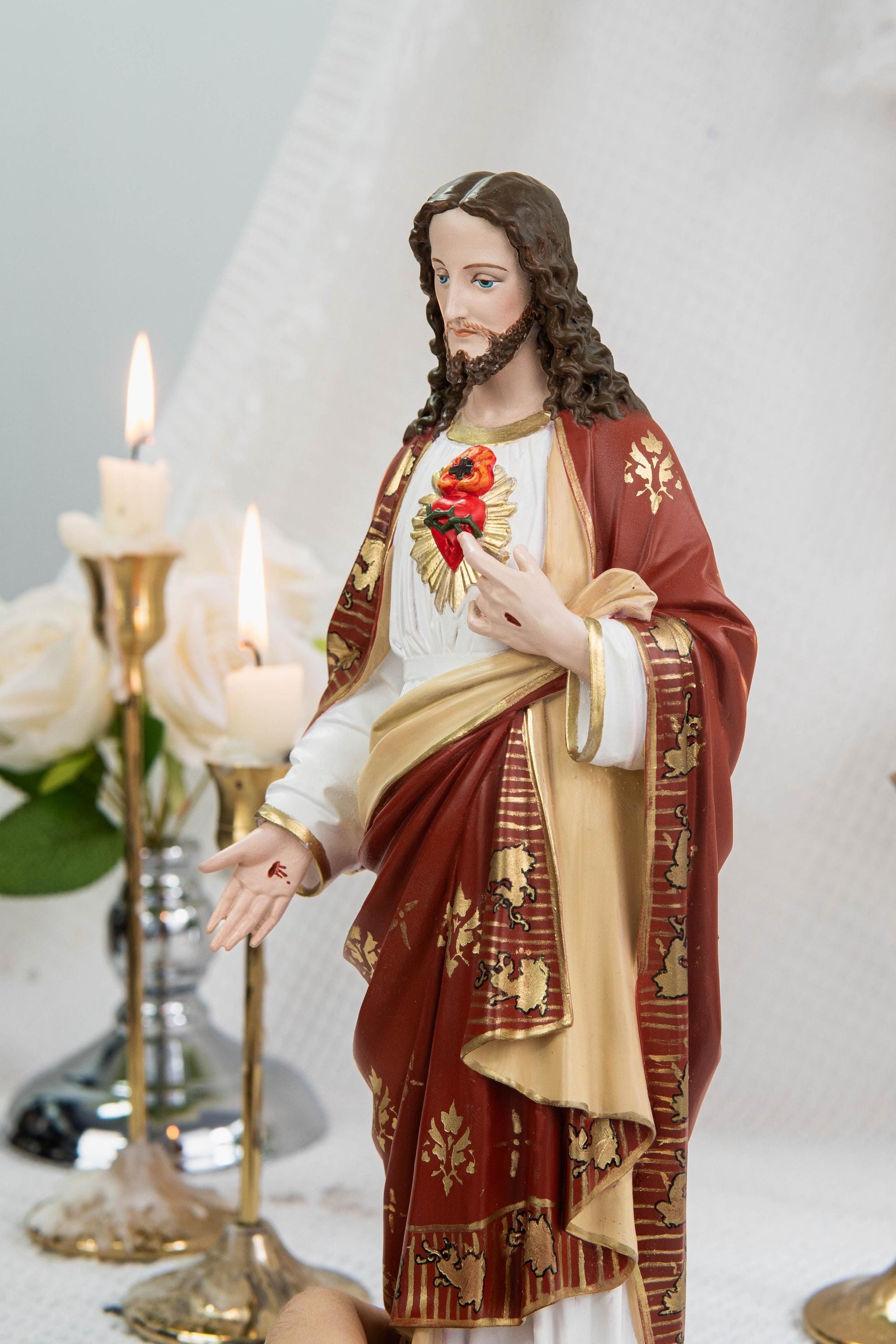 Hand-Painted Sacred Heart of Jesus Statue 11.8" - Jesus Figurine, Catholic Home Decor Gift, Catholic Statues, Jesus Christ Statue