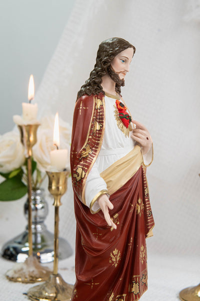 Hand-Painted Sacred Heart of Jesus Statue 11.8" - Jesus Figurine, Catholic Home Decor Gift, Catholic Statues, Jesus Christ Statue