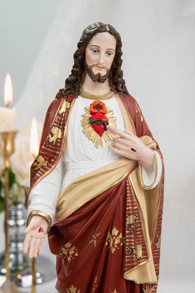 Hand-Painted Sacred Heart of Jesus Statue 11.8" - Jesus Figurine, Catholic Home Decor Gift, Catholic Statues, Jesus Christ Statue
