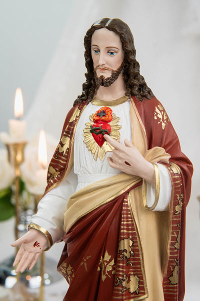 Hand-Painted Sacred Heart of Jesus Statue 11.8" - Jesus Figurine, Catholic Home Decor Gift, Catholic Statues, Jesus Christ Statue