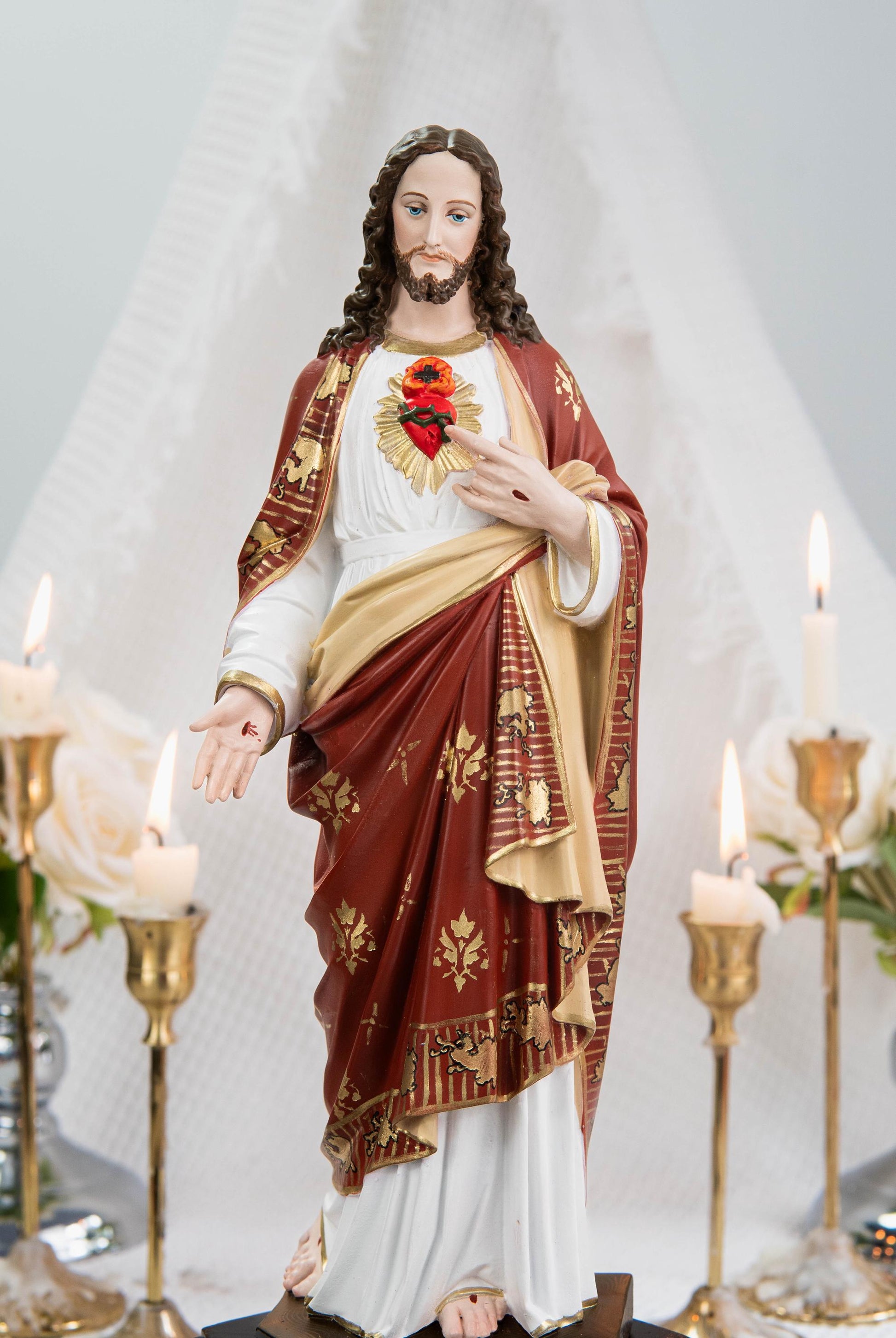 Hand-Painted Sacred Heart of Jesus Statue 11.8" - Jesus Figurine, Catholic Home Decor Gift, Catholic Statues, Jesus Christ Statue