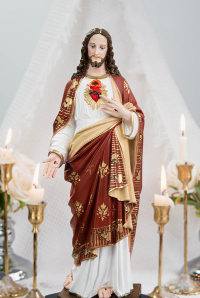 Hand-Painted Sacred Heart of Jesus Statue 11.8" - Jesus Figurine, Catholic Home Decor Gift, Catholic Statues, Jesus Christ Statue