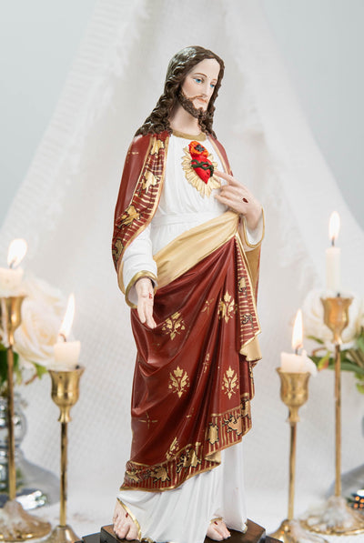 Hand-Painted Sacred Heart of Jesus Statue 11.8" - Jesus Figurine, Catholic Home Decor Gift, Catholic Statues, Jesus Christ Statue