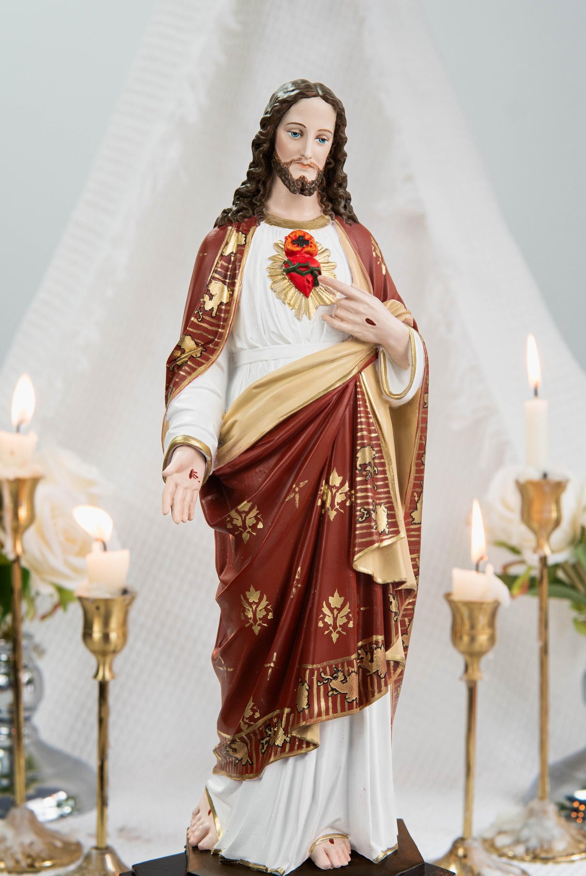 Hand-Painted Sacred Heart of Jesus Statue 11.8" - Jesus Figurine, Catholic Home Decor Gift, Catholic Statues, Jesus Christ Statue