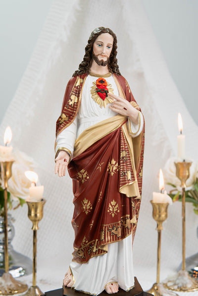 Hand-Painted Sacred Heart of Jesus Statue 11.8" - Jesus Figurine, Catholic Home Decor Gift, Catholic Statues, Jesus Christ Statue