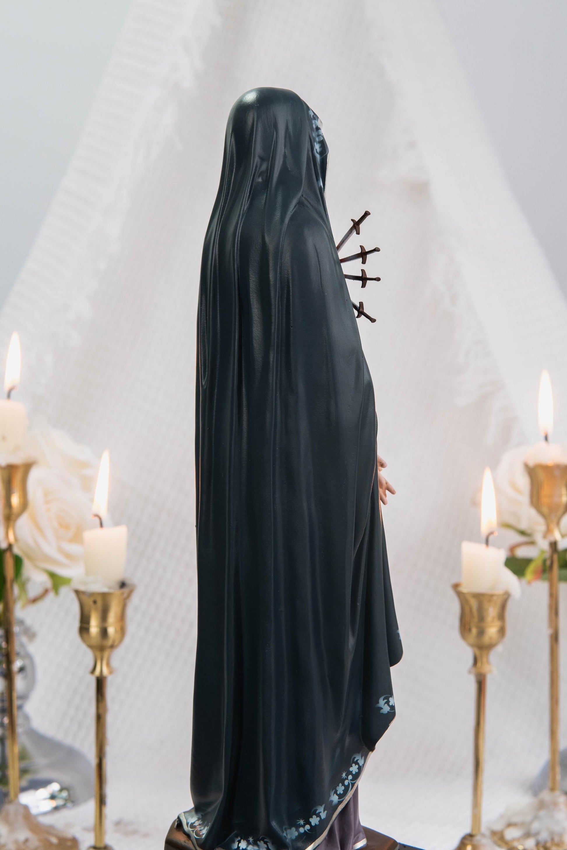 Special Edition Our Lady of Seven Sorrows Statue - Navy Blue Virgin Mary Figurine, Catholic Religious Decor, Meaningful Catholic Gift