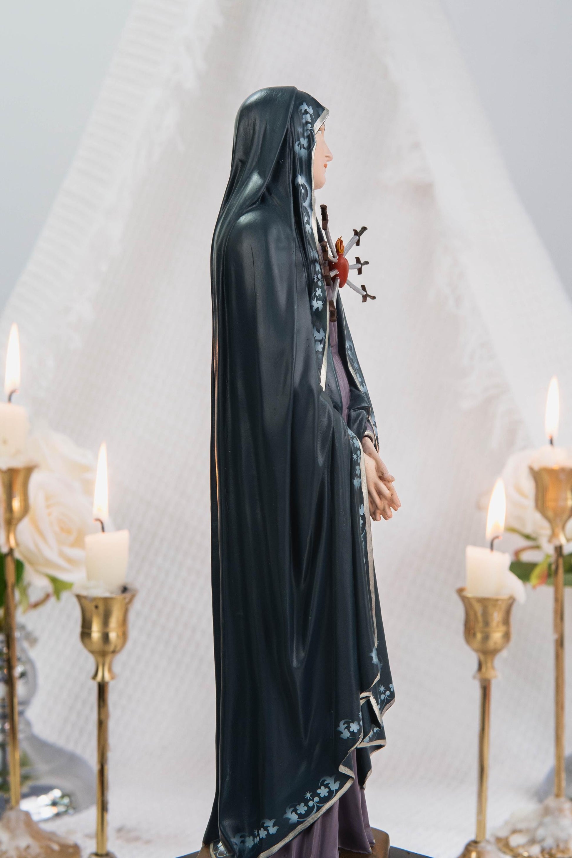 Special Edition Our Lady of Seven Sorrows Statue - Navy Blue Virgin Mary Figurine, Catholic Religious Decor, Meaningful Catholic Gift